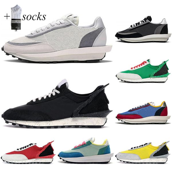 

with socks ldv waffle black grey running shoes for men women varsity blue pink fashion outdoor breathable trainers sport sneakers, White;red