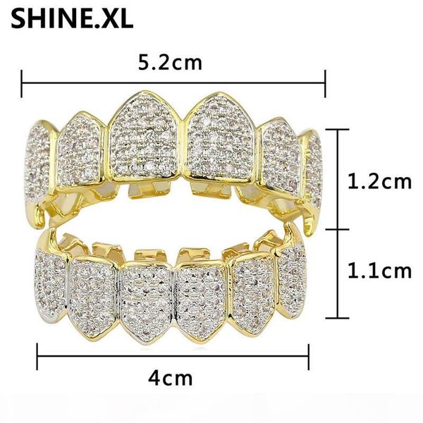 

vampirenew design hip hop teeth grillz gold plated iced out zircon canine tooth cap & bottom grills vampire set, Black