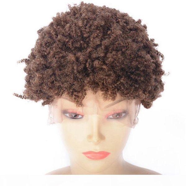 

peruvian kinky curly full lace wigs 27# human hair pre plucked hairline 130% lace front wigs natural color, Black;brown