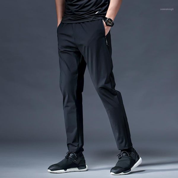 

running pants asian size summer fitness sport men elastic breathable sweat training gym basketball trousers1, Black;blue