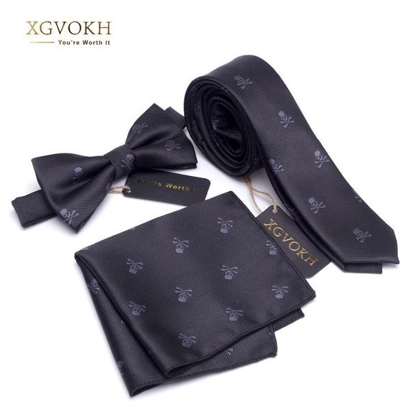 

3 pcs neck tie set men bow tie and cravat bowtie slim necktie skeleton man ties for men 1200 needle fashion qylflf, Black;gray