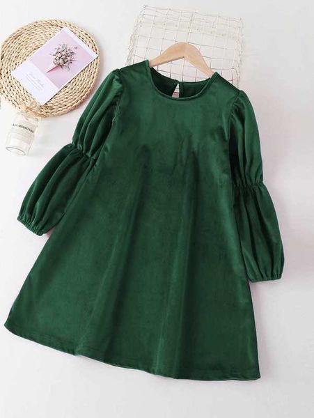 

girls gathered sleeve velvet tunic dress she, Red;yellow