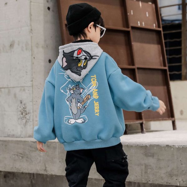 

boys' plush hooded sweater autumn and 2020 new korean children's winter thickened base shirt, Black