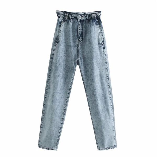 

casual fashion all-match high-waist jeans women's trousers autumn new stitching washed straight-leg denim pants trousers jeans, Blue