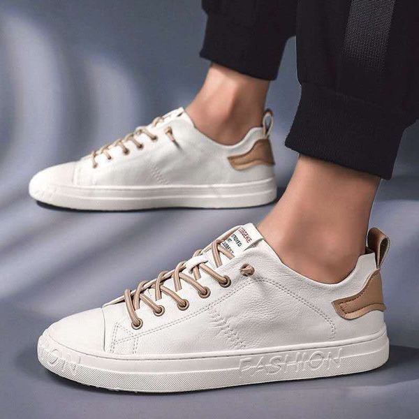

new style man's vulcanized white sneakers men leather boys flat loafers soft spring summer shoes khaki black