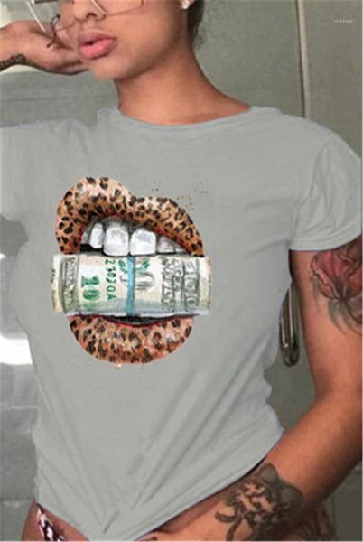 

neck casual tshirts womens lips usd t-shirts fashion occident trend loose short sleeve tees female spring new round, White