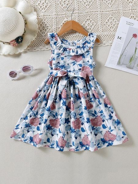 

toddler girls allover floral print ruffle trim belted dress she, Red;yellow