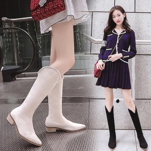 

boots women new 2020 women's shoes autumn booties ladies winter footwear thigh high heels high rubber cowboy, Black