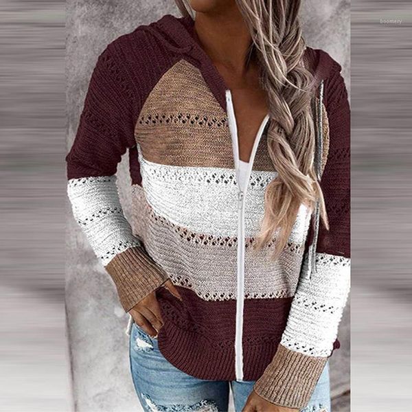 

fashion patchwork hooded sweater women zipper long sleeves cardigans autumn casual loose female sweater coat1, White
