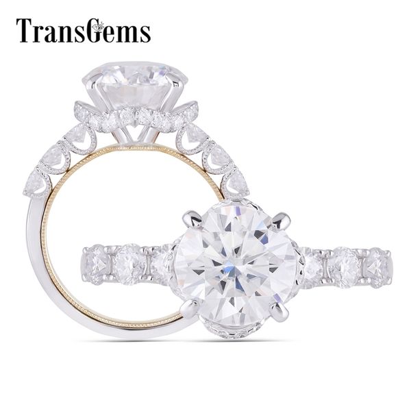 Transgems 14K White and Yellow Gold Center 5ct 11mm GH color Moissanite Anello di fidanzamento per le donne Anniversario Anello in oro a forma di U Y200620