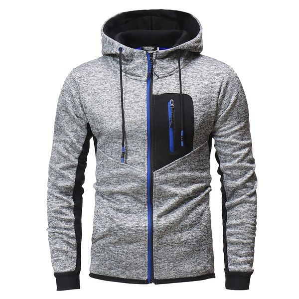 

new foreign trade products splicing outdoor sports leisure european and american men's chest pocket hooded sweater, Black