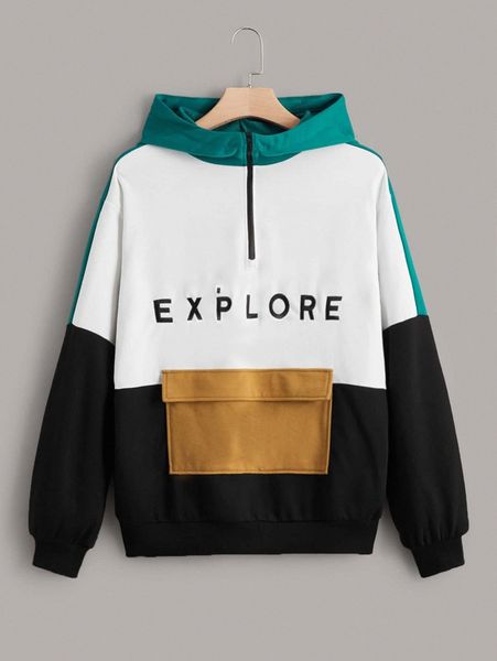 

colorblock & letter graphic kangaroo pocket sweatshirt k8hy#, White;black