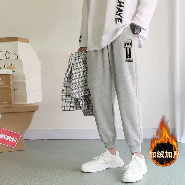 

cashmere cotton sports men's loose legged straight tube autumn and winter 2020 new leisure pants, Black