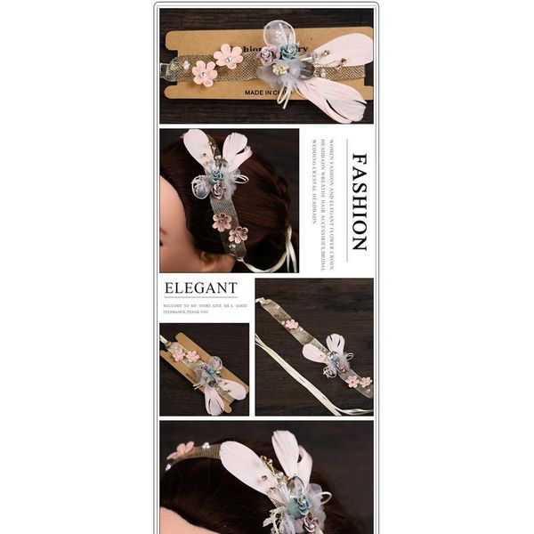 

haimeikang flower rhinestone wreath headband feather bridal hair accessories floral hair band wedding dress headwear qylxnc