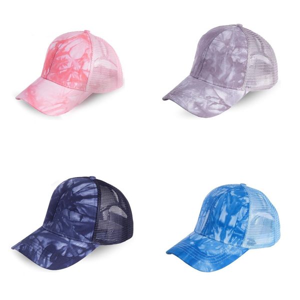 

summer spring gradient tie dye caps mesh patchwork baseball cap hat outdoor travel sun hat visor headwear sports ponytail hats h2310, Yellow
