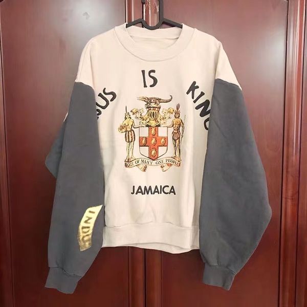 

2021 new ss kanye west jesus is king jamaica color blocking women men sweatshirts hoodie oversized mens sweatshirt pullover ml4u, Black
