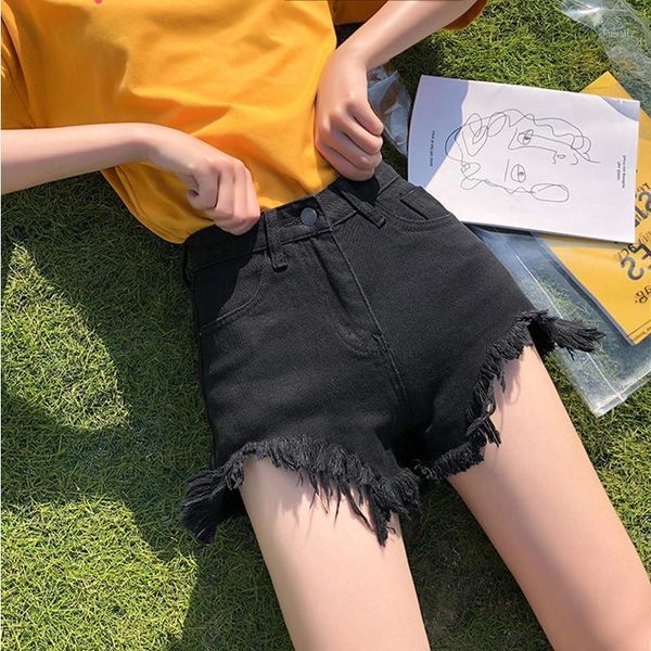 

design high waist summer denim shorts 2020 women europe style ripped shorts fashion fringe black jeans xx0231, White;black