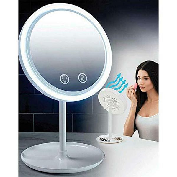 

3 in 1 led lamp makeup mirror with 5x magnifying fan beauty breeze cosmetic mirror deskkeep skin cool beauty led light mirror vt0418