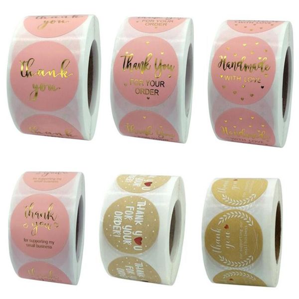 

500pcs/roll 1.5 inch thank you sticker packaging paper different style kraft seal label stickers diy gift decoration and cake baking package