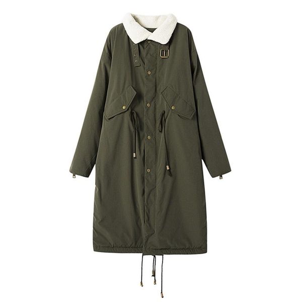 

women's down & parkas 2021 winter thick loose lamb wool cotton coat ladies long waist s- trend mf055, Black