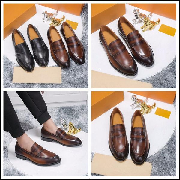 

new men dress shoe leather comfortable luxury men business shoes mixed colors designer mens brock shoes breathable non-slip men's shoes, Black
