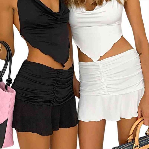 

summer high waist pleated skirts ruched y2k mini skirts retro women black skirt streetwear 90s party holiday
