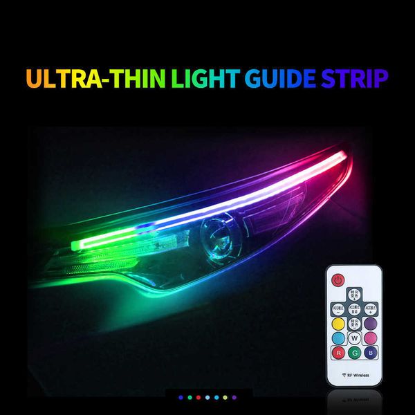 Yeni 2 adet Araba DRL Gündüz Koşu RGB LED Işıkları Şerit Dönüş Sinyali Lambası LED RGB Neon Şerit Uzaktan Kumanda ile Araba Farlar 12 V