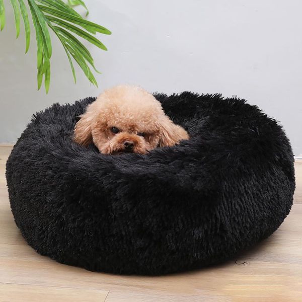 

kennels & pens soft pet dog bed round washable long plush cushion house cat velvet mats sofa for samll large dogs basket @40
