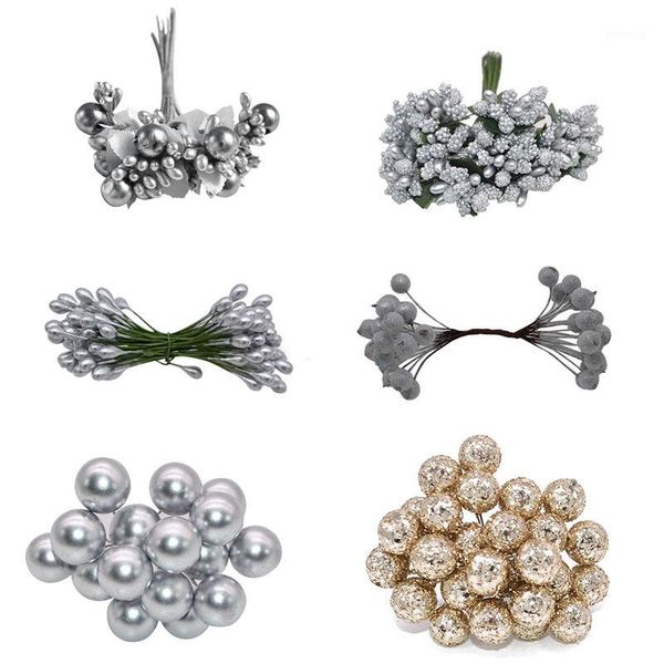 

silver artificial flower cherry stamen berries bundle new year xmas decoration for diy christmas wedding cake gift box wreaths1