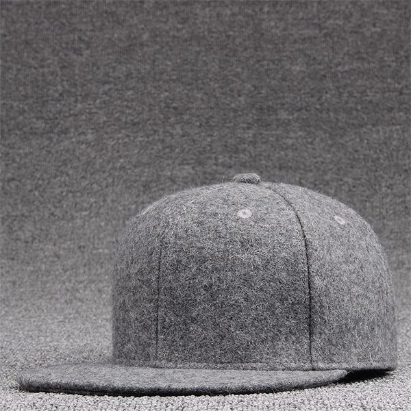 

wool felt snapback caps winter hip hop bboy flat peaked cap solid skateboard hat men woolen baseball hats 201027, Blue;gray