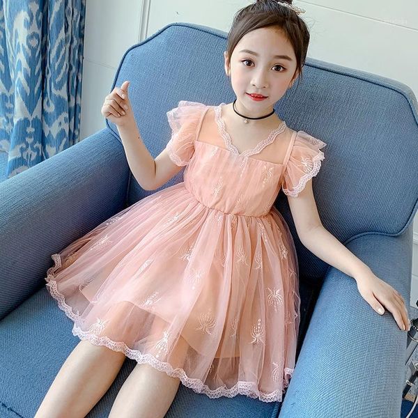 

fairy summer girls fei xiu princess dress zhong da tong solid color embroidery mesh dress 2020 tong xia zhuang1, Red;yellow