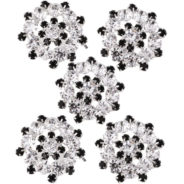 

5 pieces diamante rhinestone flower shank buttons sewing buttons embellishment black and silver 22mm