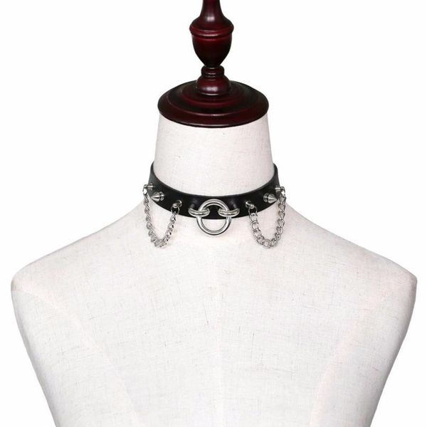 

kmvexo choker rivets o round metal chains leather collar bondage goth chokers women gothic necklace 2020 new punk hiphop qylxvd, White