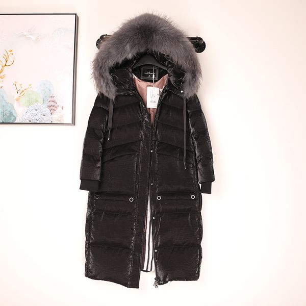 

winter new 2021 fox fur coat detachable noble fashion long down women's jacket keep warm i9x6, Black