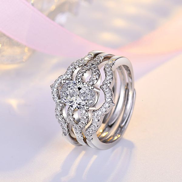 

2020 new accessories three piece loose ring small fresh full diamond trine, Silver