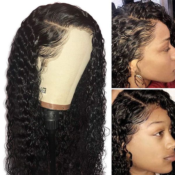 

brazilian water wave lace wig with baby hair arabella preplucked for women remy human hair wigs 4x4 lace closure wig, Black;brown