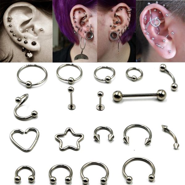

bog-16g surgical steel horseshoe circular bead closer ring tongue barbell earring belly navel ring set body piercing jewelry q bbyzya, Silver