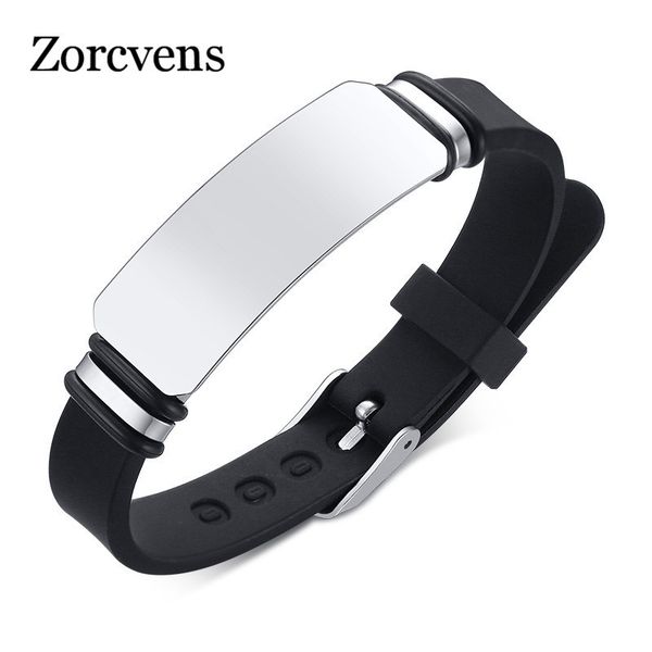

zorcvens 2020 new casual personalize engrave silicone bracelets for men women stainless steel id tag custom sports gifts jewelryq1228, Golden;silver