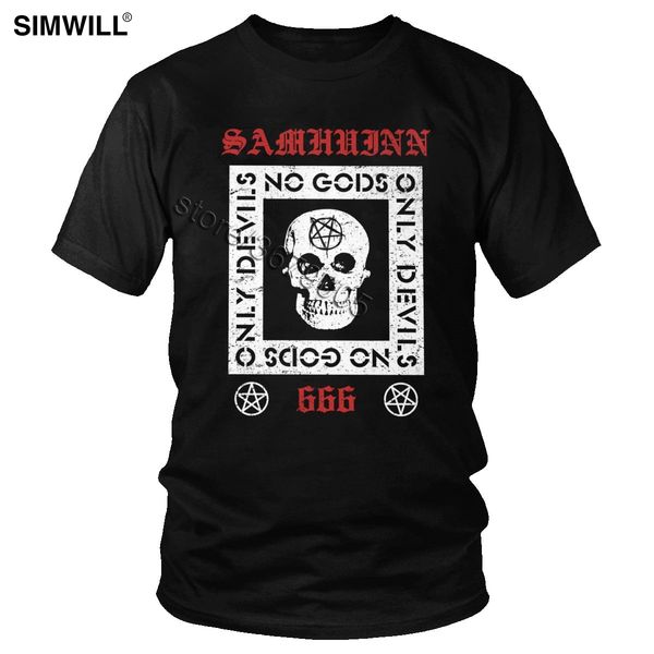 

novelty brand t shirt samhuinn 666 punk rock skull t shirt short sleeves gothic satan devil casual tee gift sport hooded sweatshirt hoodie