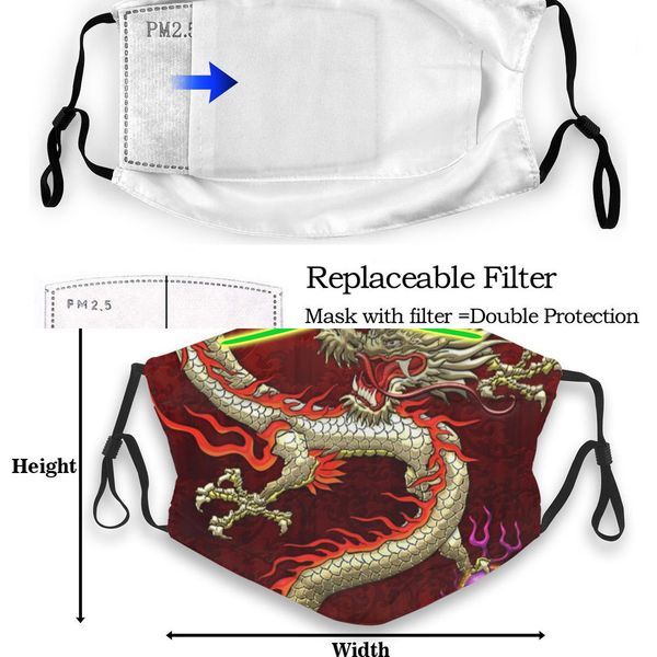

art chinese golden red dust dragon with filter, mouth face mask for kids anti washable re ade2