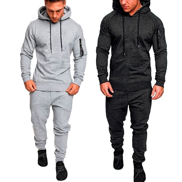

new tracksuit autumn winter camou hoodies casual sweat suits drawstring pullover outfit sportswear men 2 piece set plus size 201201, Gray
