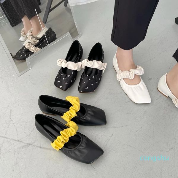 Appartamenti Donne Black Soft Infermiera Scarpe Casual Outdoor Signore Lazy Shoes Shoes White Square Toe Donna Mocassini Primavera Zapatillas de Mujer