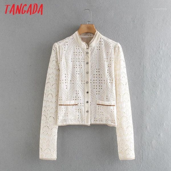 

tangada women beige embroidery jacket vintage long sleeves pocket 2020 ladies elegant autumn coat ce6941, Black;brown