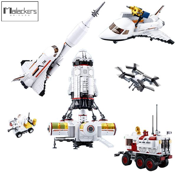 

city space rocket base shuttle satellite astronaut figure man bricks set city technic space building blocks children toys gifts 1008