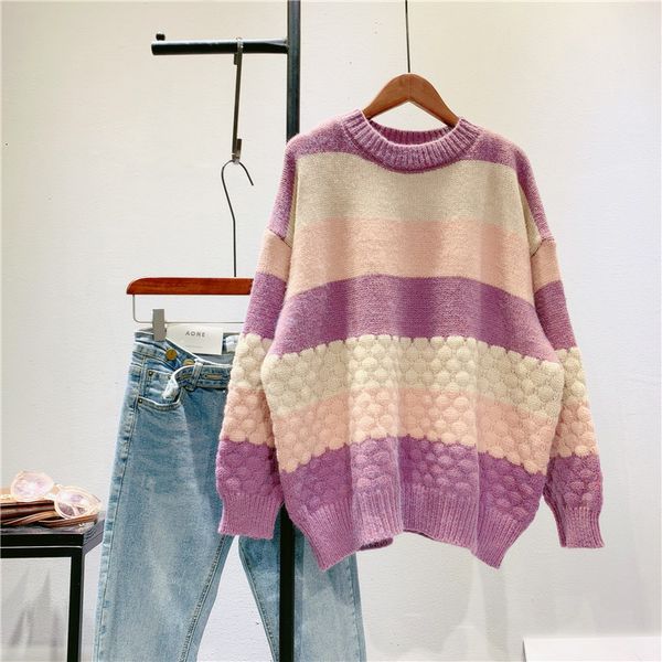 

2021 new autumn o-neck long sleeve warm sweater fashion winter casual women pullovers pull femme qw6n, White