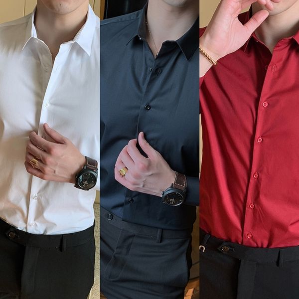 

opmtx spring and autumn long sleeve korean fitting men's slim shirt youth solid color shirt men's cardigan zl7yo, Blue
