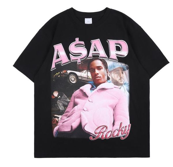 Herren neues Asap Rocky Shirt Hip Hop Streetwear Harajuku Vintage Grafik bedrucktes lässiges Kurzarm-T-Shirt in Übergröße