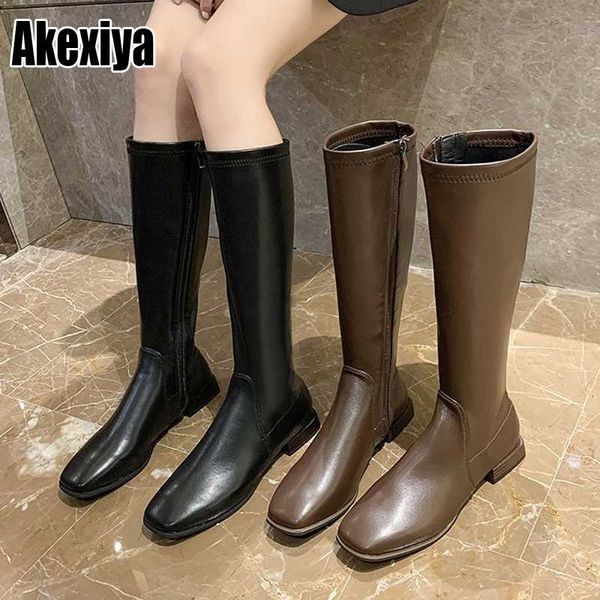 

boots 2021 fashion women autumn winter knee square heel leather long mujer black boot botas p313