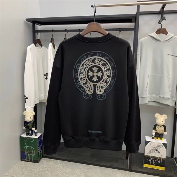 

fashion brand ins super fire ch crosin horseshoe round neck pullover sweater cross print men's and women's coat 1bqn, Black
