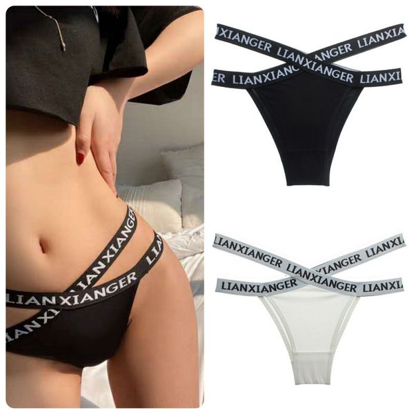 

new letter cross half buttock thong women's ice silk traceless bikini briefs, Black;pink